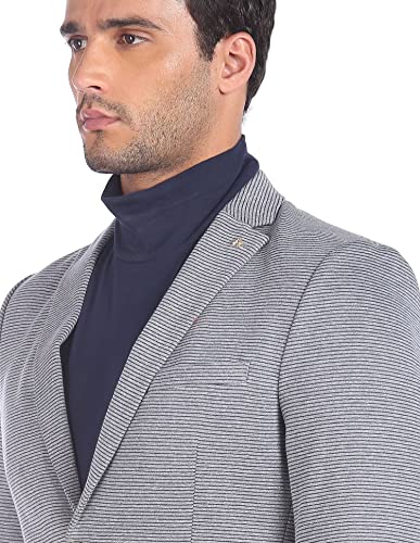 Image of Arrow Men Grey Single Breasted Striped Casual Blazer Regular
