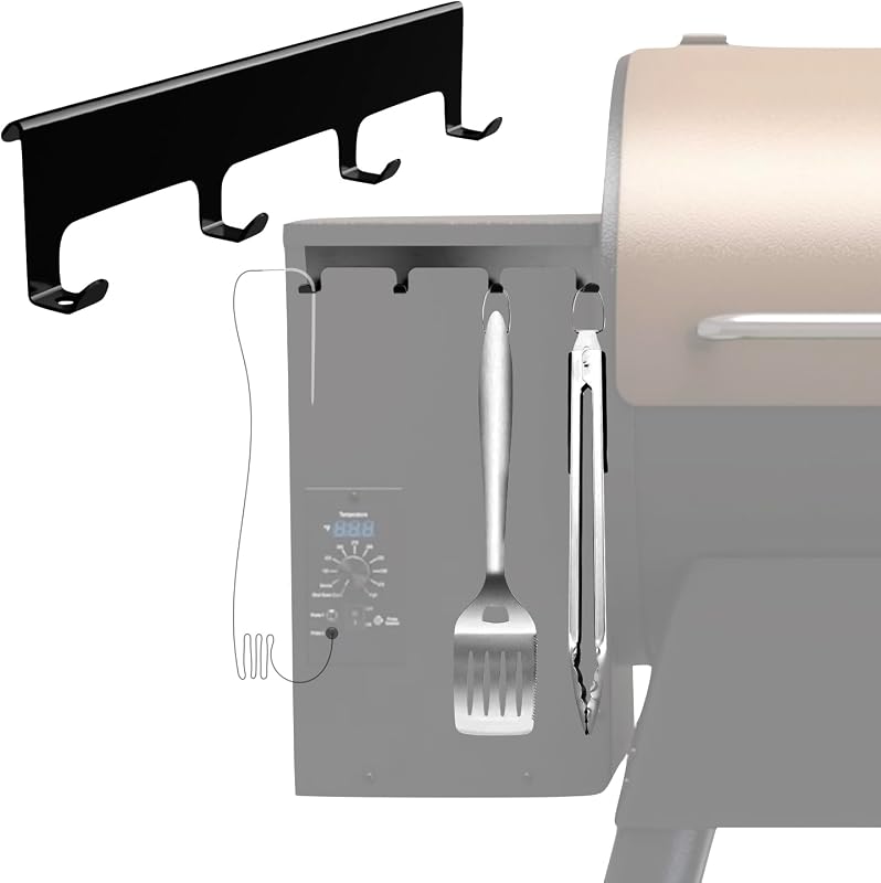 Pellet Smoker Grill Hooks - Hang Utensils and BBQ Accessories - Caddy Organizer - Storage of Spatula Thermometer Meat Probe - Compatible with Traeger, Pit Boss, Z Grills, Camp Chef