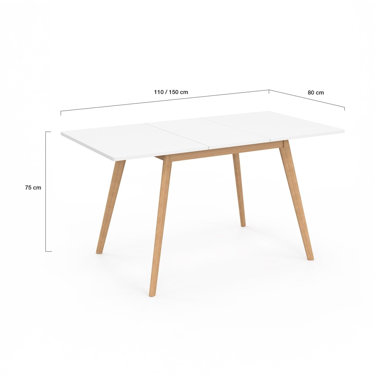 IDMarket - Tavolo rettangolare allungabile scandinavo per 4-8 persone INGA, bianco 110-150 cm