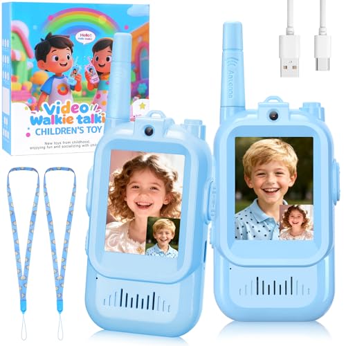 Video Walkie Talkies for Kids, 2 Pack Rechargeable Walkie Talkies for Kids, 1000 Feet Range, Voice Changer, Toys for Indoor Play, Camping, Travel,...