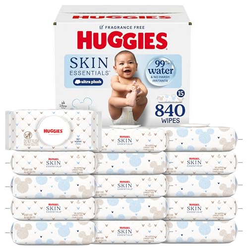 Image of Huggies Skin Essentials Baby Wipes, Hypoallergenic, 99% Water, 15 Flip Top Packs (840 Wipes Total)