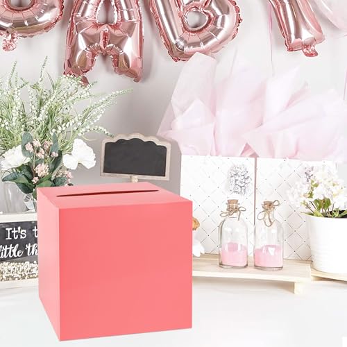 Image of Light Red Card Box Wedding Favors Gift Card Boxes Post Box Cardboard Receiving Money Box Holder for Wedding Reception, Baby Showers, Anniversary, Birthday Party, Retirement, Graduation Envelope Holder