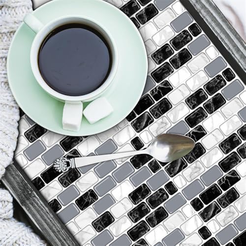 Tile Stickers Elegant Grey Black Bathroom Tile Stickers PVC Stick on Bathroom Tiles Self Adhesive Tiles Durable Kitchen Stick on Tiles Wall Tile Stickers Peel and Stick Floor Tiles 10x20cm/9 pcs