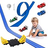 VERSRH Flex Track Starter Set -16 Feet Blue Flexible Race Car Track with Suction Cups, Compatible with 360-Degree Base & Rotating Head Reciprocating Cars, Great for Home Play & Birthday Gifts for Ages