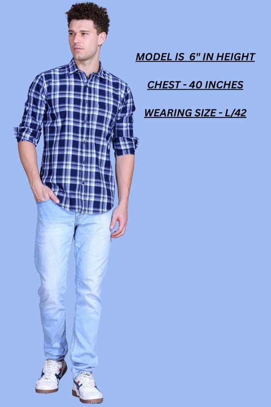 Image of SANE ORIGINALS Ingdigo Washed Checks Pure Cotton Shirt for Men