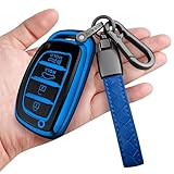 Sindeda Key Fob Cover with Keychain Soft Full Protection Key Shell Compatible with Hyundai 2016-2021 Elantra Elantra GT Ioniq Sonata Tucson Smart key (Blue)