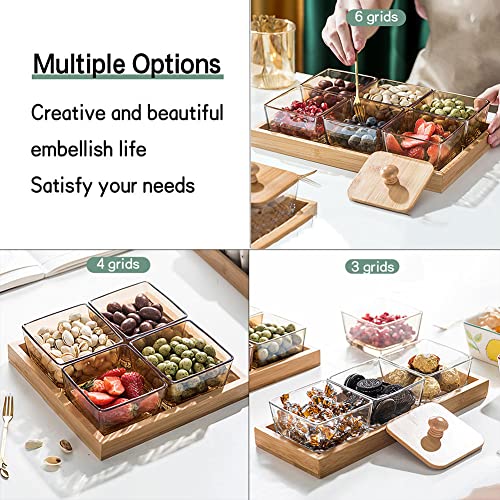 Square Snack Serving Tray,Divided Serving Tray With Lid,Household Wooden Divided Serving Tray,Fruit Platter Tray For Parties,Snack Tray With Lid,Suitable For Candy,Nuts,Dips,Fruits #TOP4