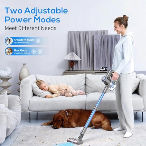 Image of Cordless Vacuum Cleaner, 6 in 1 Lightweight Stick Vacuum with Rechargeable Battery, Handheld Conversion, LED Headlights & 180 Swivel Brush, for Hardwood Floor Carpet Pet Hair Stairs Car(Blue)