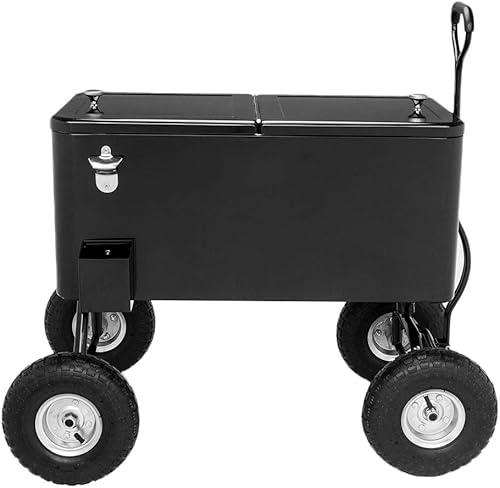 VINGLI 80 Quart Portable Rolling Ice Chest for Yard or Party, with Shelf, Pool with Bottle Opener and Holster