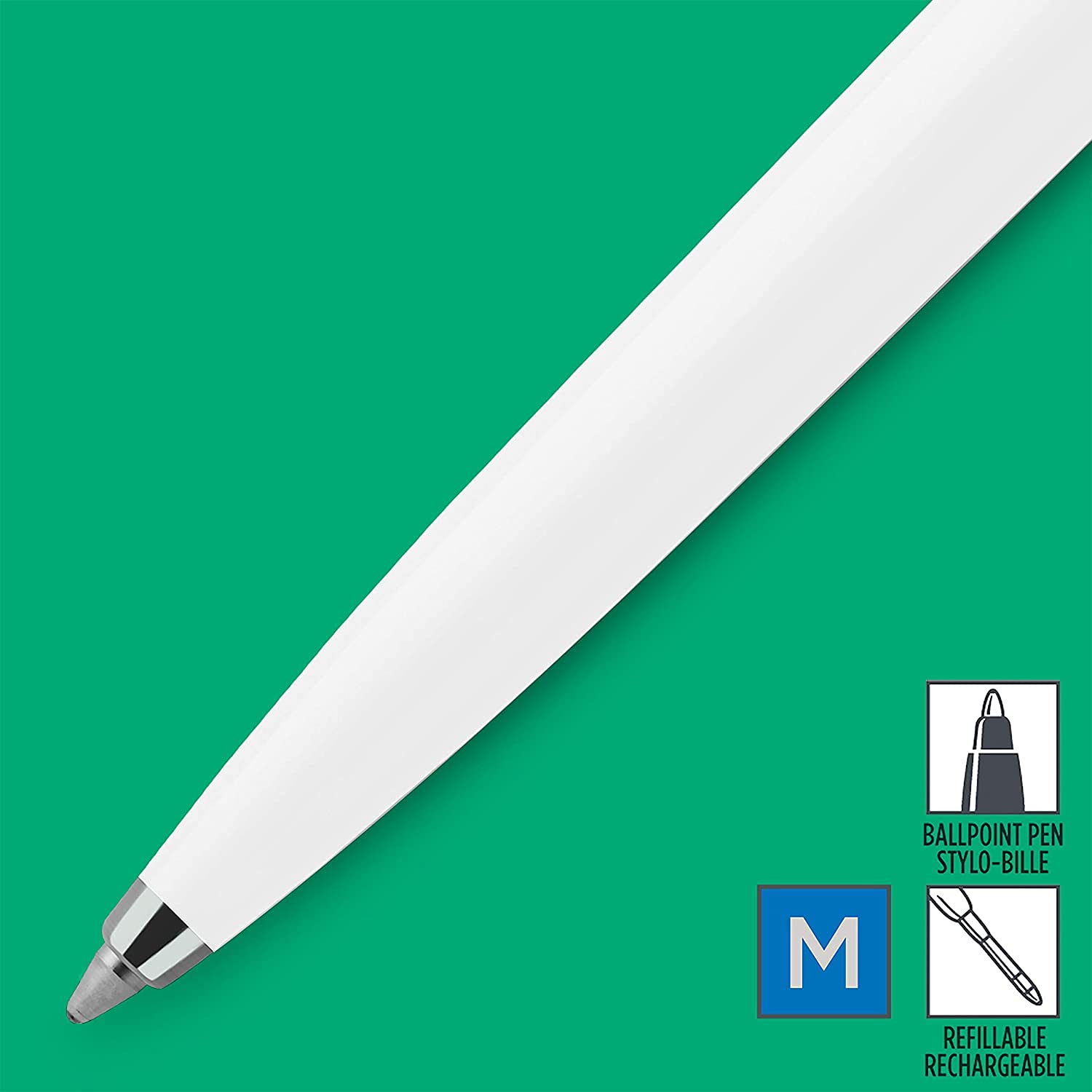 PARKER Jotter Original ballpoint pen, white and steel color, Line M 1.0 mm, blue ink - Image 4
