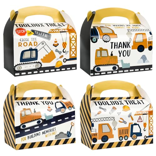 DjinnGlory 36 Pack Cute Construction Party Favor Treat Boxes, Small Gable Boxes for Kids Parties Giveaways and Small Business 6.18x3.58x3.39 Inches