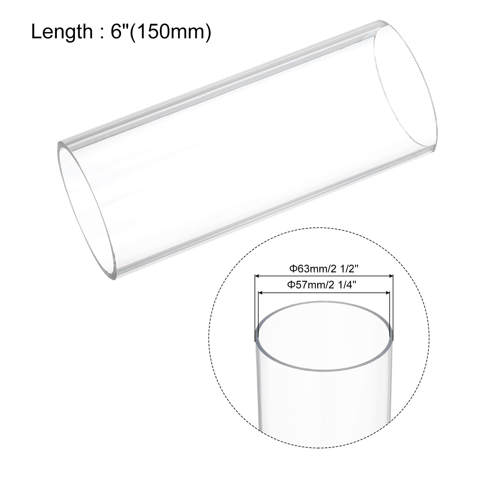 sourcing map Tuyau en plastique rigide en polycarbonate rond transparent 57 mm x 63 mm x 150 mm - Résistant aux impacts - Pour éclairage, modélisme, plomberie d'eau
