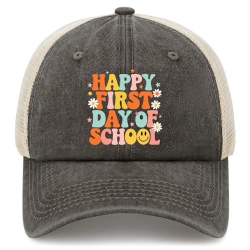 Return to School Teacher Happy First Day of School Kids Hat for Womens Humor Cycling Cap for Mens Ball Caps Fashion