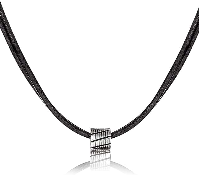 Galis Choker Necklace for Men - Black Leather Cord with Small Stainless ...