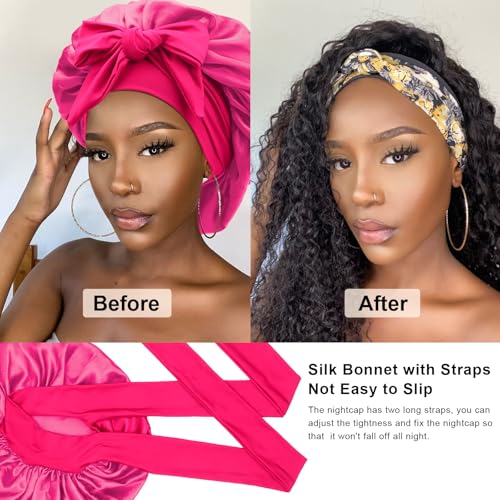 DRESHOW Satin Braid Bonnet for Women Silk Bonnet for Sleeping Sleep Cap with Elastic Tie Band Night Cap for Long Curly Hair Locs - Image 3