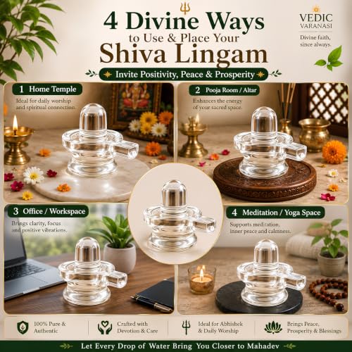 Image of Certified Original Sphatik Shivling for Puja & Meditation (90-100g) | AAA Grade Clear Quartz Crystal Lingam Idol with Ganga Jal & Chandan | Sawan Shravan Jalabhishek Puja | Maha Shivratri Gift
