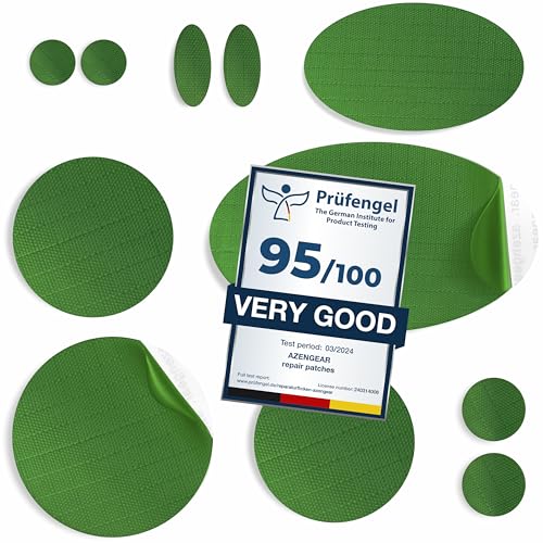 aZengear Repair Patches for Jackets, Tent, Shoe Toe, Air Mattress, Inflatables, PVC Gear - Waterproof, Self-Adhesive, Tear-Cold-Heat-Resistant, Down Puffer Coat (11 Pcs, Cool Green)