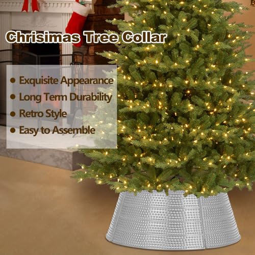 Vanleonet Silver Metal Christmas Tree Collar,28 Inch Round Base Metal Christmas Tree Collar Skirt Base Stand Protection From Pets thumb #6