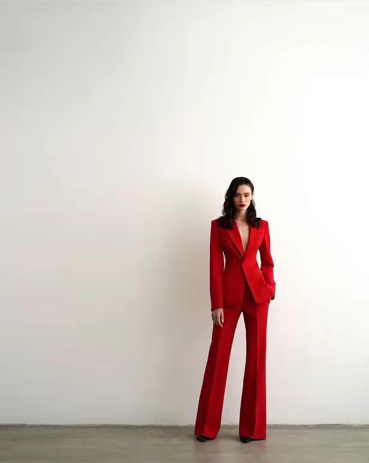 Mujeres Traje Notch Lapel Un botón Slim Fit Oficina de Negocios Esmoquin Chaqueta Pantalones Set