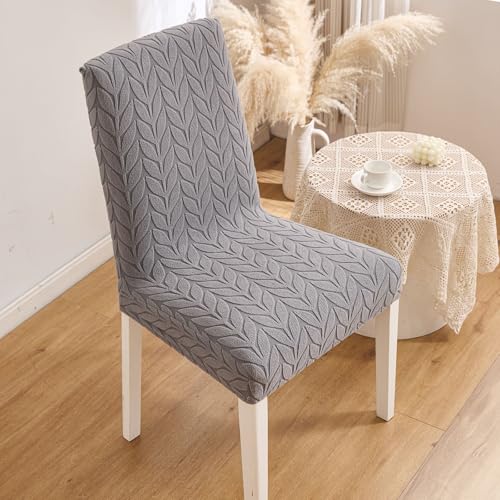 Image of HOMETHREADS Stretchable Elastic Jacquard Chair Seat Cover - Removable & Washable, Durable Seat Protector for Dining Room, Kitchen, Restaurant & Party Chairs (Grey, Pack of 2)