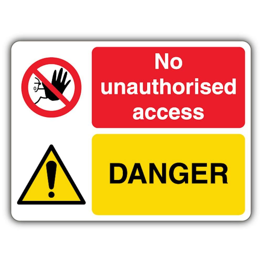 V Safety Photoluminescent Danger - No Unauthorised Access Safety Sign - 600 x 450 mm - 1.2mm Rigid Plastic - Double Glow