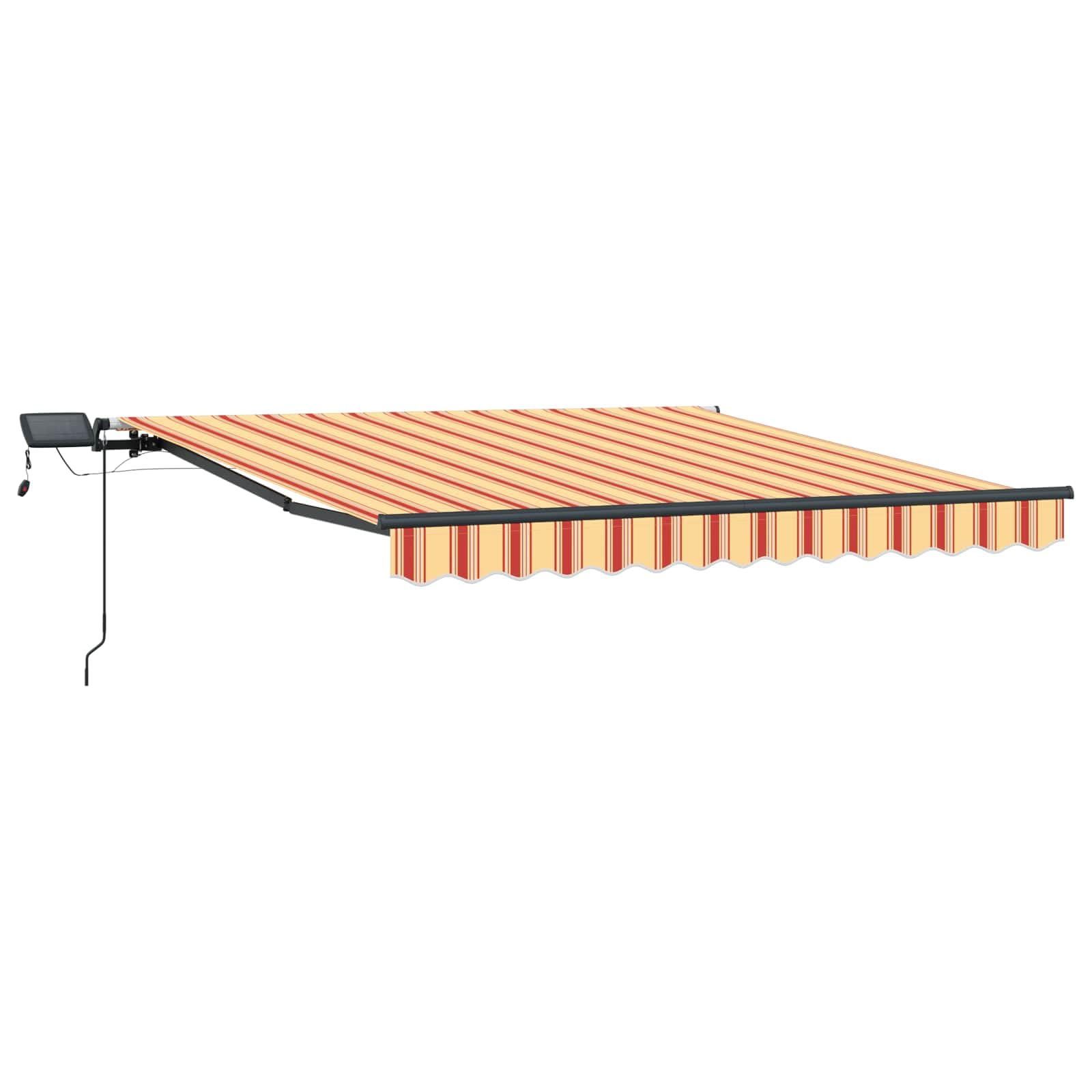 Wysuwana markiza żółto-pomarańczowa, 350 x 250 cm, tkanina odporna na promieniowanie UV, ręczna, z oświetleniem LED, na taras i balkon, odporna na warunki atmosferyczne, ochrona przed słońcem
