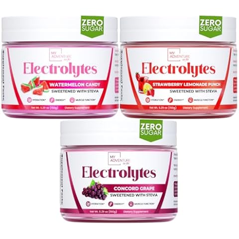 My Adventure to Fit Refreshing Hydration Electrolytes Powder with Zero Sugar, Bundle, Watermelon Candy & Concord Grape & Strawberry Lemonade Flavors Cover