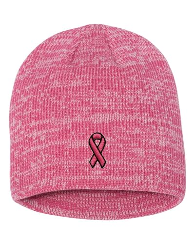 Go All Out One Size Pink/Dark Pink Marled Breast Cancer Ribbon Embroidered Knit Beanie Cap