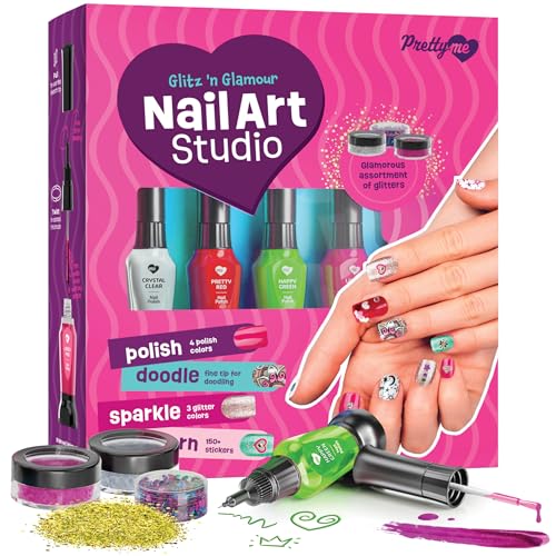 Nail Art Studio for Girls - Birthday Gift - Nail Polish Kit for Kids Ages 7-12 Years Old - Girl Gifts Ideas - Gift Set - Girly Stuff - Polish, Pens, Glitter, Stickers, Gems, Filer - 8 9 10 11 12 Year