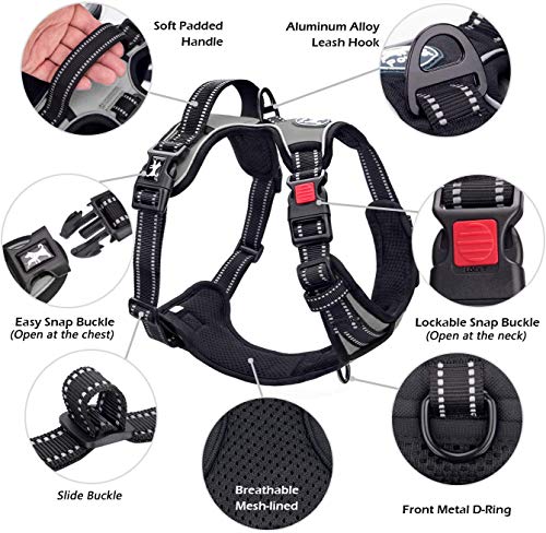 Image of PoyPet No Pull Dog Harness, No Choke Front Lead Dog Reflective Harness, Adjustable Soft Padded Pet Vest with Easy Control Handle for Small to Large Dogs(Grey,S)