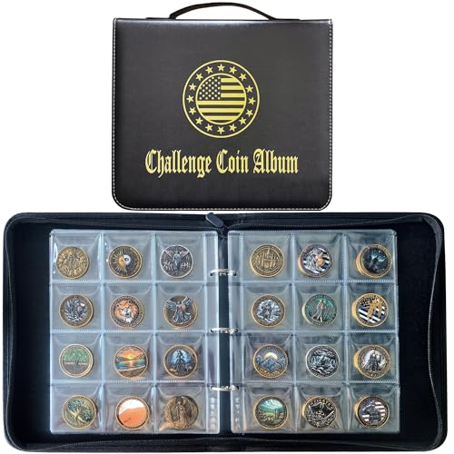 Premium Challenge Coin Album with Zipper and 120 Pockets