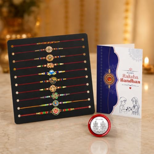 Image of Periapt Golden Rakhi Thread Bracelets for Brother - Traditional Indian Festival Bands for Raksha Bandhan, Handmade Ethnic Rakhi Combo with Decorative Packaging