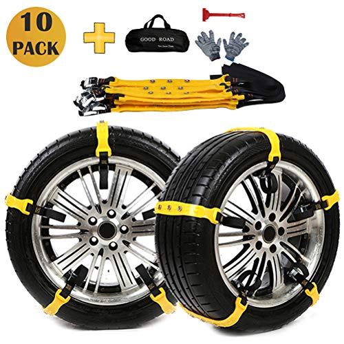 Tire Snow Chains, Emergency Snow Chains for Car/Suvs/Trucks/Pickups, Adjustable Tire Chain, 10 Pack