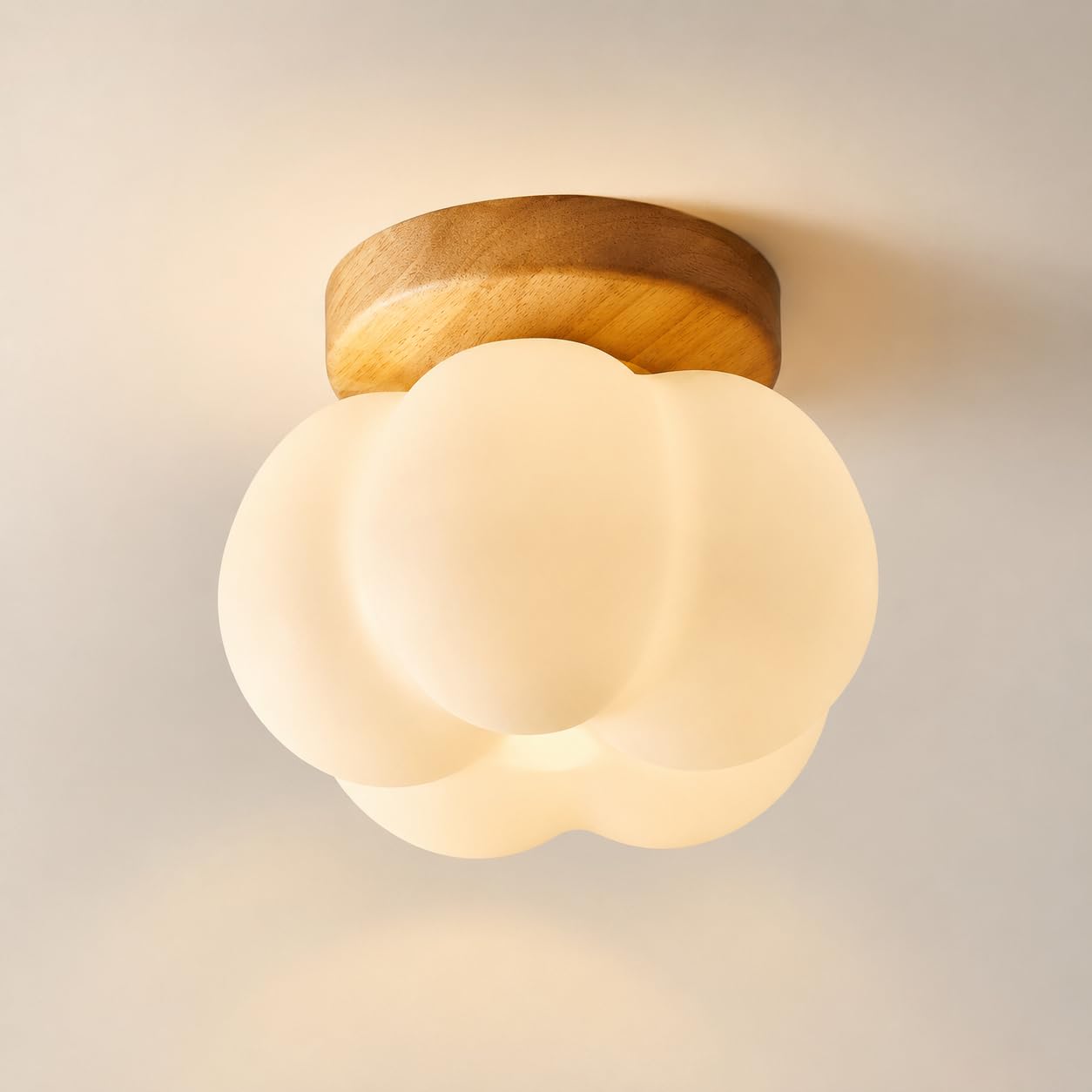 Lampa sufitowa z naturalnego drewna w kształcie kwiatu, 12 W, G9, LED, 3 temperatury barwowe, półstrukturalna, możliwość ściemniania, Ø16 cm, do korytarza, salonu, sypialni