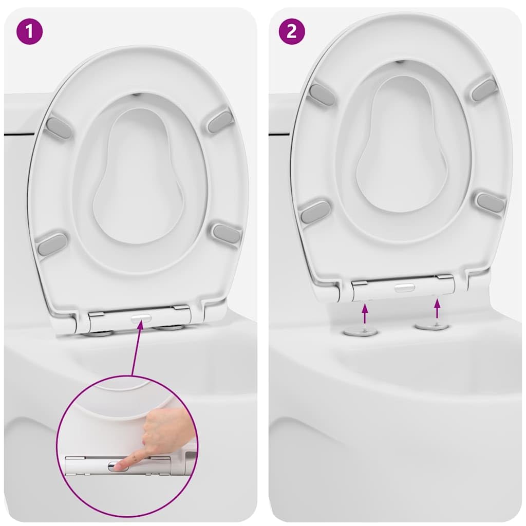 Mangloder - Asiento de inodoro de duroplast blanco de 47 x 37 cm con cierre suave y cierre rápido para cuarto de baño, ovalado con doble tapa para familias, fácil montaje, higiene y sustitución