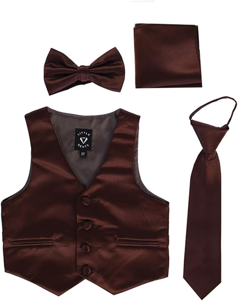 Little Gents Boys Vest for Tuxedos w/Zipper Tie, Bowtie & Hanky - 4 Piece Formal Satin 738