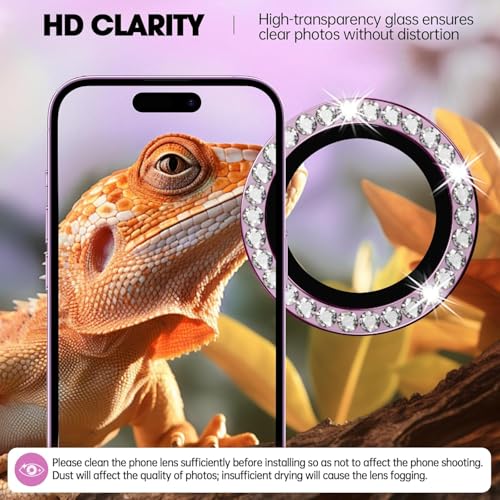 Image of CLITZ for iPhone 16 /16 Plus Camera Lens Protector Bling Individual Metal Diamond Ring 9H Hardness Scratchproof Protector, Stylish Phone Accessories, Case Friendly (Pink Diamond)
