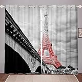 chic parigi - tende per finestra con torre eiffel, per bambini, ragazzi e ragazze, colore grigio e rosa, per camera da letto, soggiorno, ponte francese, capitale, tendaggi per finestra, 117 x 183 cm