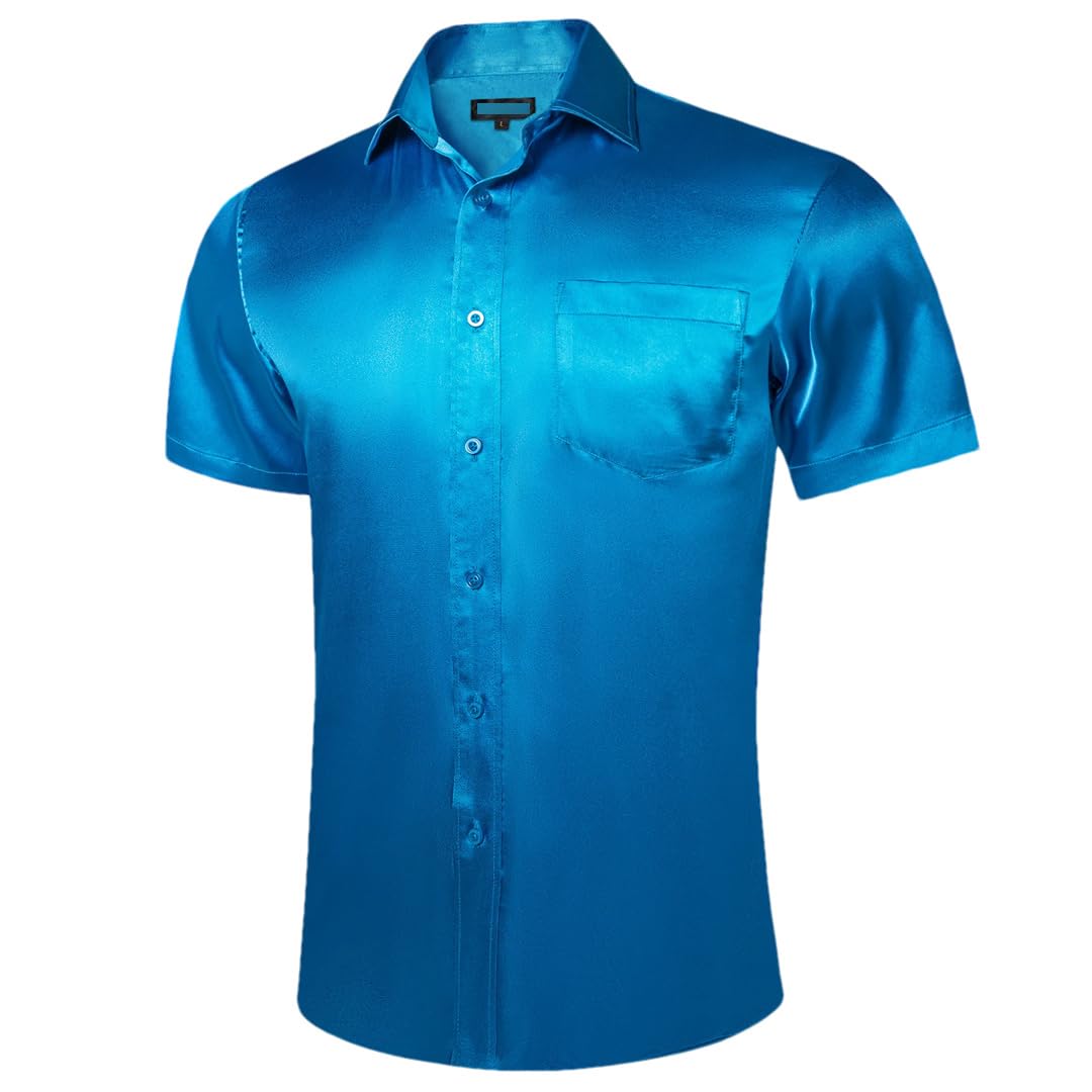Camisas de satén de manga corta para hombre, de verano, lisas, sociales, blusa