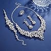 JeweBella 5PCS Bridal Wedding Jewellery Set for Women Crystal Teardrop Cluster Necklace Dangle Earrings and Zircon Bracelet Ring Set Wedding Engagement Bridesmaid Costume Dress Prom Jewellery #5