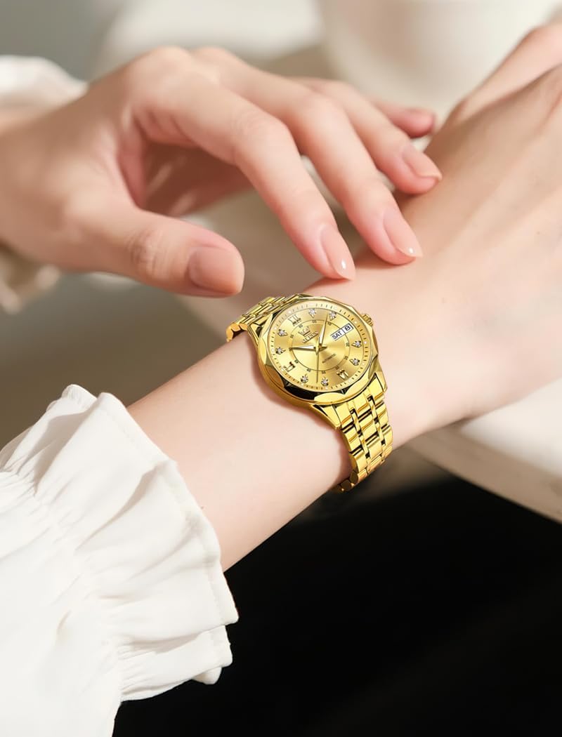 OUPINKE Women's Automatic Mechanical Watch Diamond Dial Casual Dress Watch Self Winding Day Date Waterproof Stainless Steel Band - Image 3