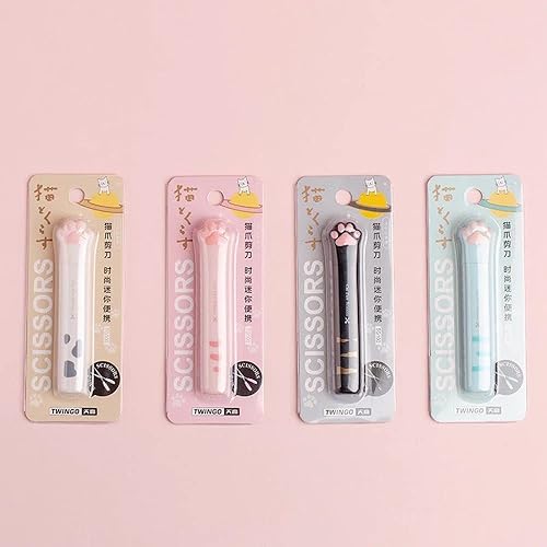 Miniatura 7 de Tijeras multiusos mini tijeras de mano portátiles Kawaii pata de gato tijeras de manualidades plegables de papelería con cubierta de seguridad rosa