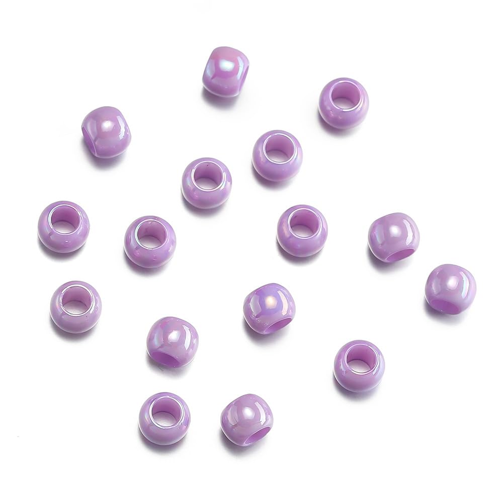 1 Pack Iridescent Large Hole Barrel Beads, 6mm Acrylic Loose Craft Spacer Beads for Crafting, Beading, Keychain Making, About 200Pcs, Purple
