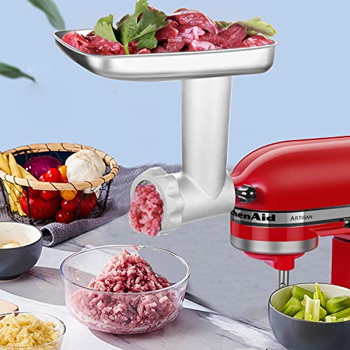 Stainless Steel Food Grinder Attachments For Kitchenaid Stand Mixers With 2 Sausage Stuffer Tubes & 4 Grinding Plates To Work As Meat Processor #TOP3