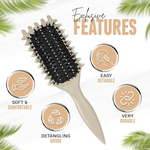 Image of Combelle 5-in-1 Curl Hair Brush | Vegan Boar Bristles | Bio-Based PLA Handle | Detangling, Defining & Frizz Control for Curly & Wavy Hair | For Men & Women - Beige