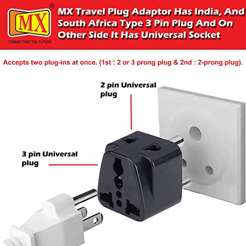 Image of MX Universal Travel Adapter Type D - Pack of 5 2‑in‑1 Conversion Plugs for India, USA, UK, China & World - Black