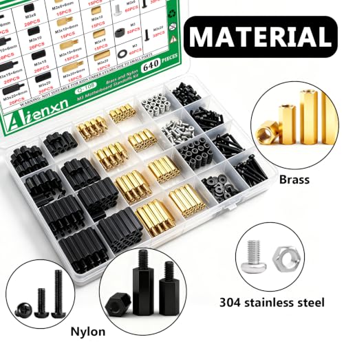 Image of 640PCS M3 Brass and Nylon Motherboard Standoffs Kit, Male Female Hex Spacer Standoff Screws Nuts Suitable for Circuit Board, PCB Board etc (Pack of 2)