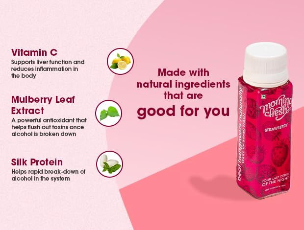 Morning Fresh Detox Drink - Liver Protection, Reduces Hangovers, Flushes Out Toxins (Strawberry Flavor, Size : 60 Ml) Pack of 4 1