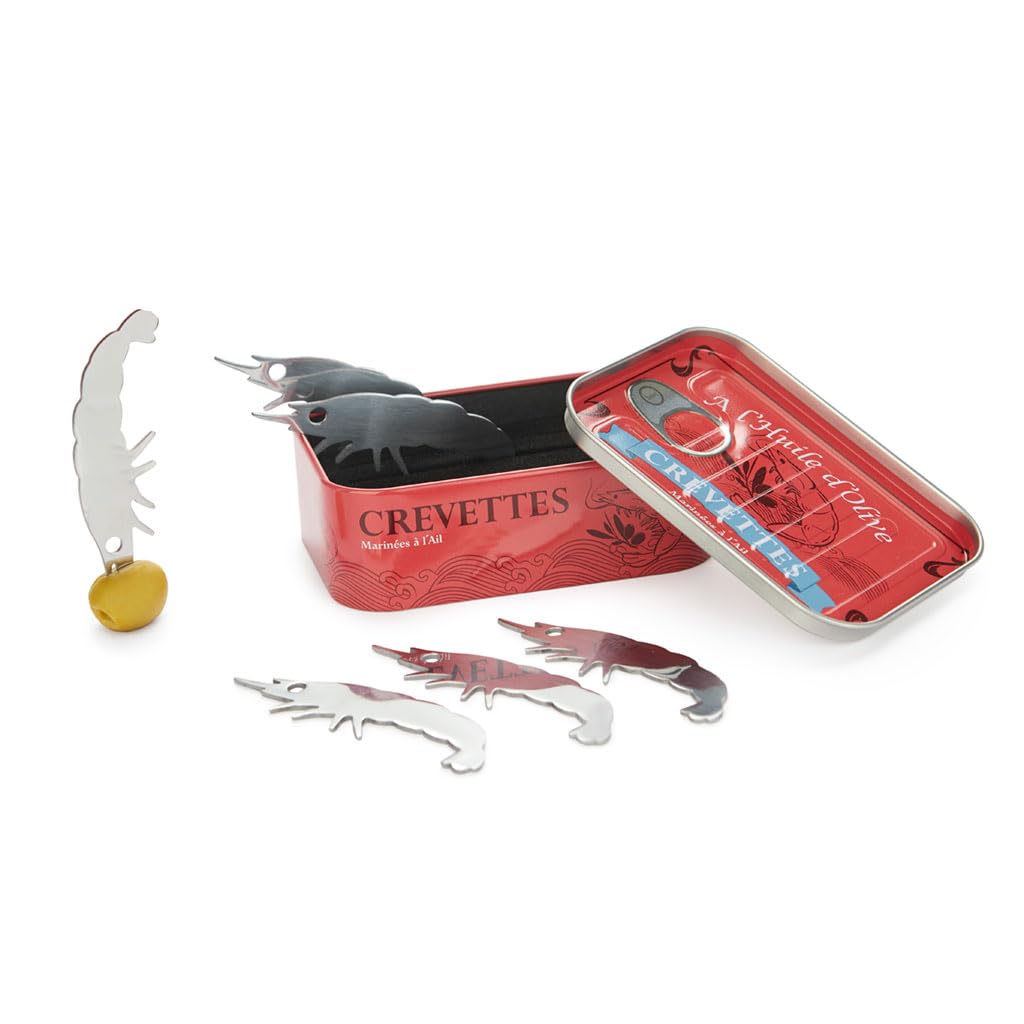 Balvi Multicolor Snack Fork Conserverie Crevettes Retro Shrimp Canning Design Tin/Stainless Steel