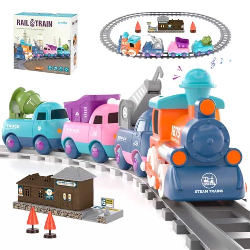 Train Set for Toddler Toys,Electric Train Toy for 3-5 Year Old Boy Gifts, Christmas Trains Set for Kids Ages 4-8 with Music, Light,Tracks,Kid Toys for 4 5 6 Year Old Boy Girl Christmas Birthday Gifts